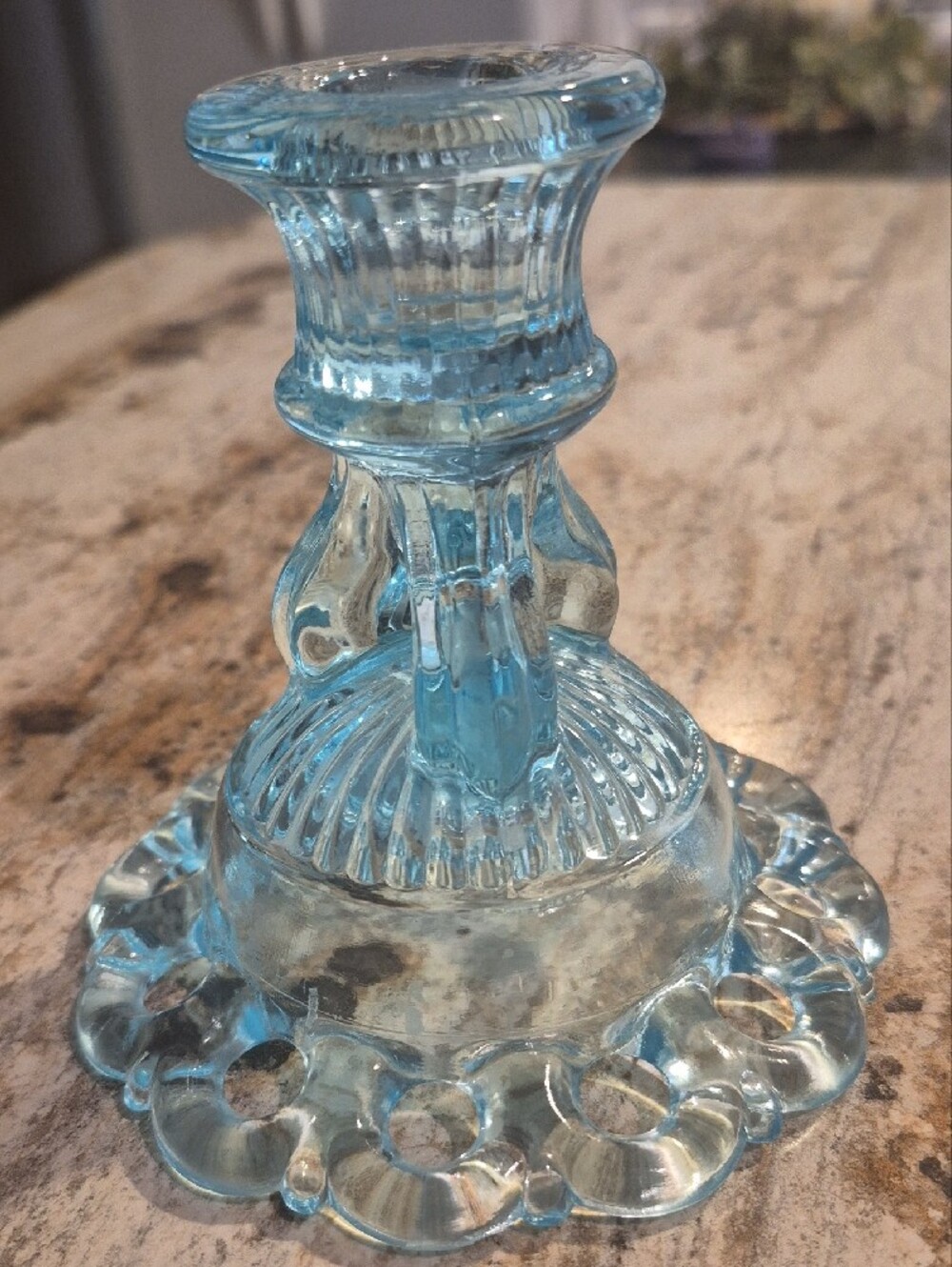Light Blue Glass Candle Holder - Picture 2 of 5